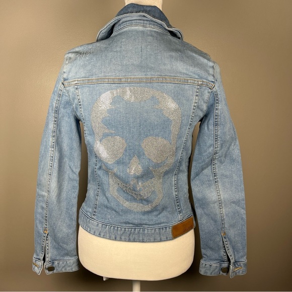 ZADIG & VOLTAIRE Kioky Cropped Skull Embellished Denim Jacket Size Small Zip - Picture 5 of 15